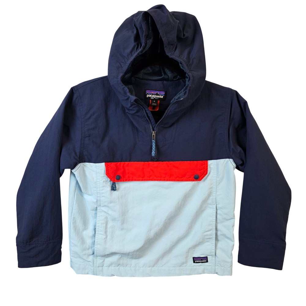 Patagonia Kids Isthmus Anorak Navy Light Blue Red Wind Resistant Jacket sz Md 10